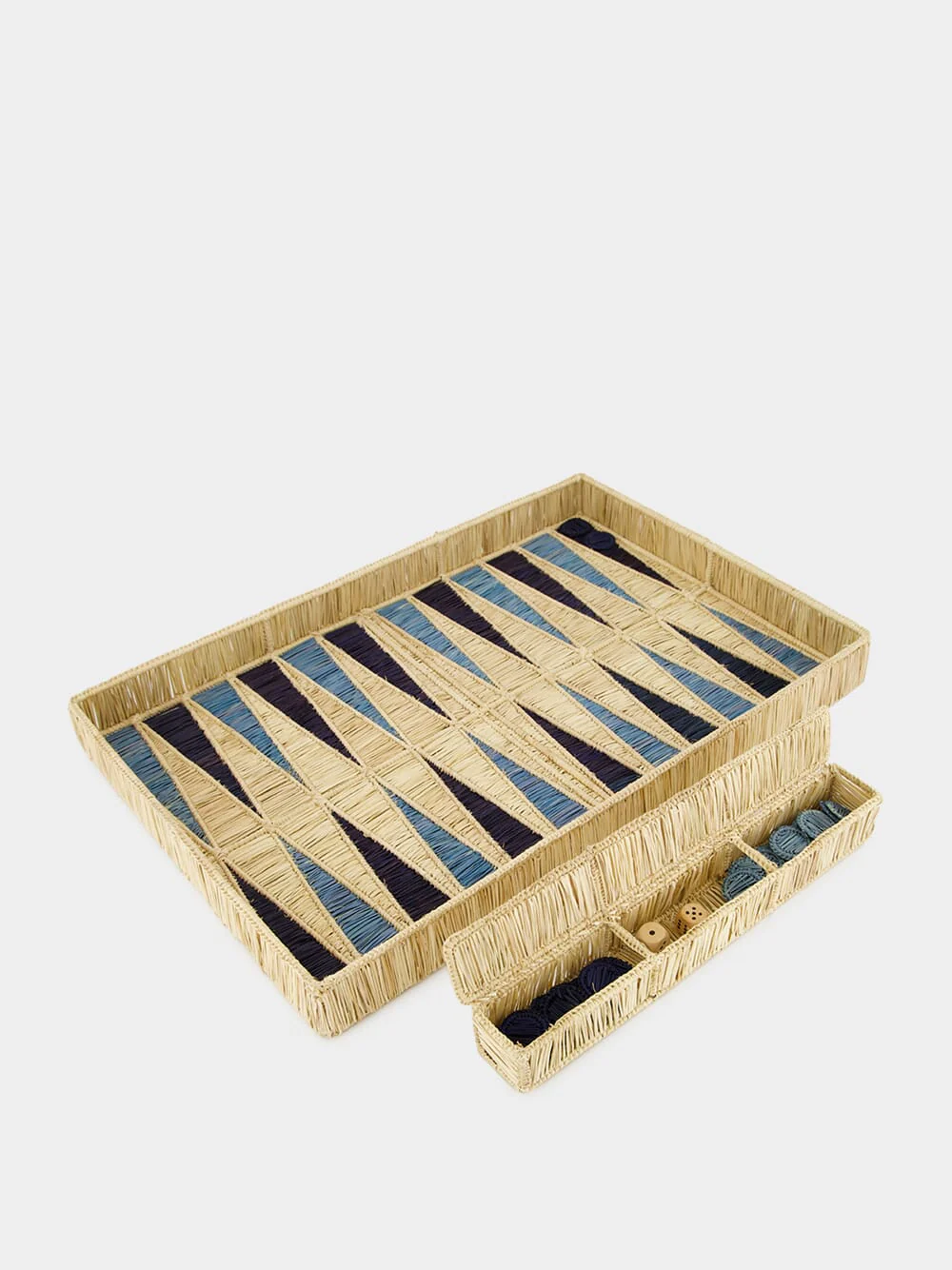 Light Blue and Navy Iraca Palm Backgammon Board - Image 2