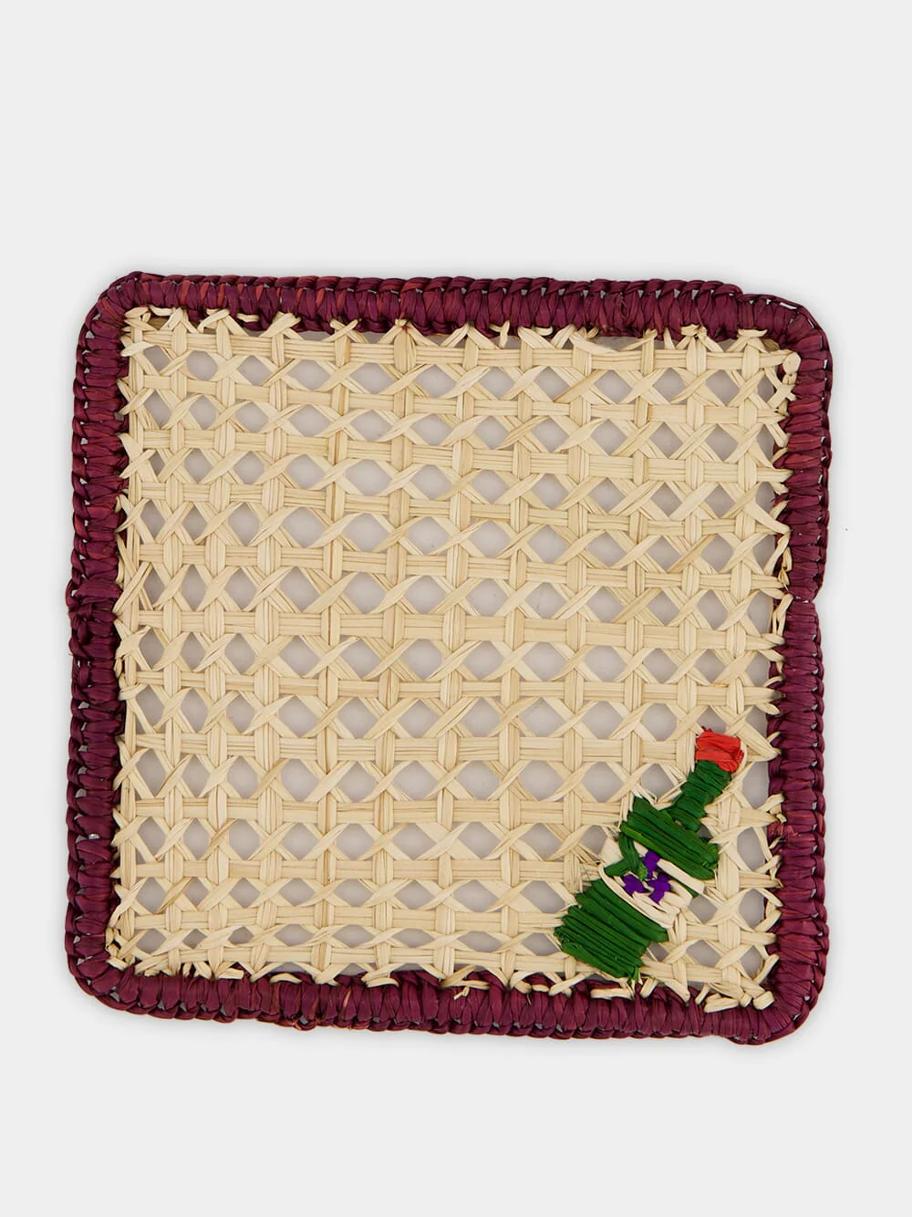 Natural and Burgundy Iraca Palm Wine Coaster