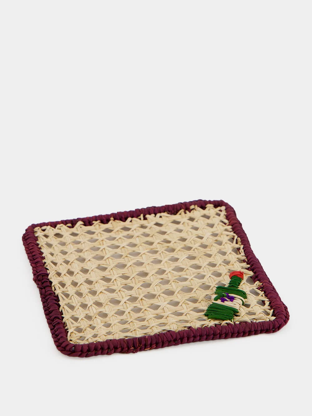 Natural and Burgundy Iraca Palm Wine Coaster - Image 2