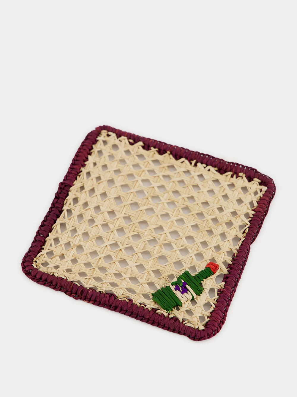 Natural and Burgundy Iraca Palm Wine Coaster - Image 3