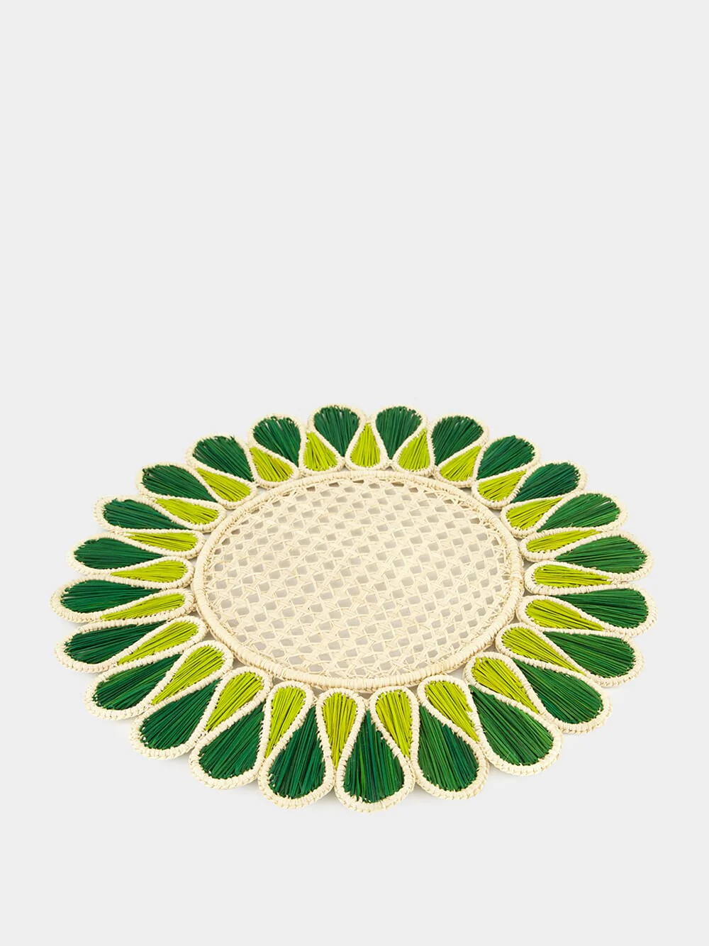 Dark Green and Olive Round Iraca Palm Drops Placemat - Image 2