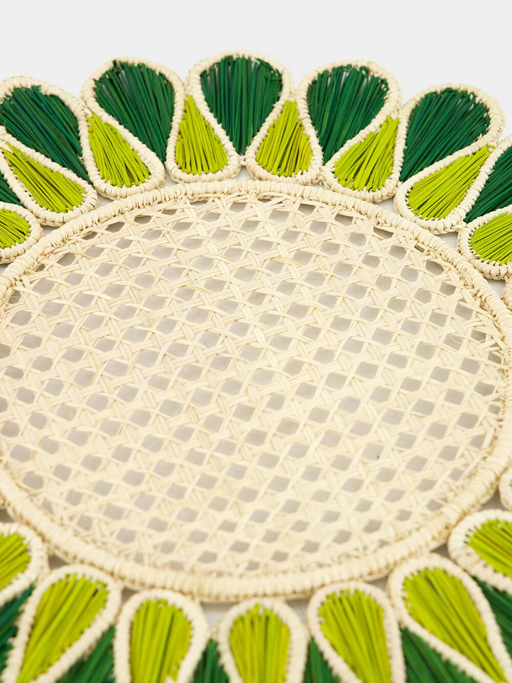 Dark Green and Olive Round Iraca Palm Drops Placemat - Image 3