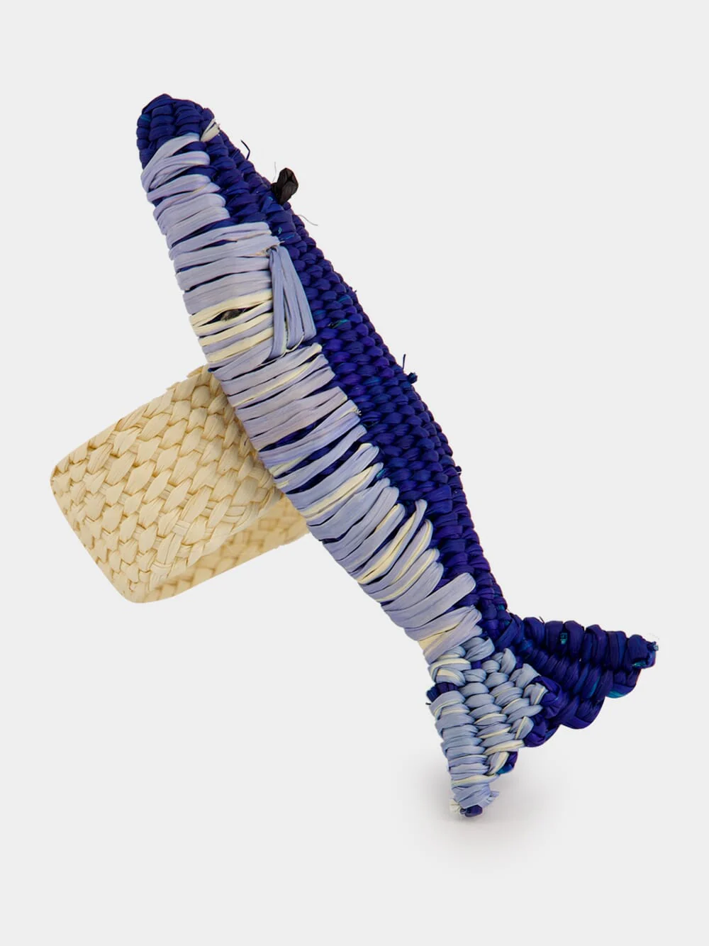 Sky Blue and Navy Toquilla Palm Sardine Napkin Ring - Image 2