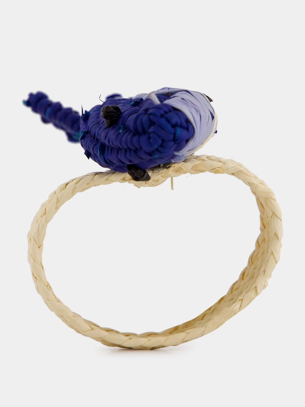 Sky Blue and Navy Toquilla Palm Sardine Napkin Ring - Image 3