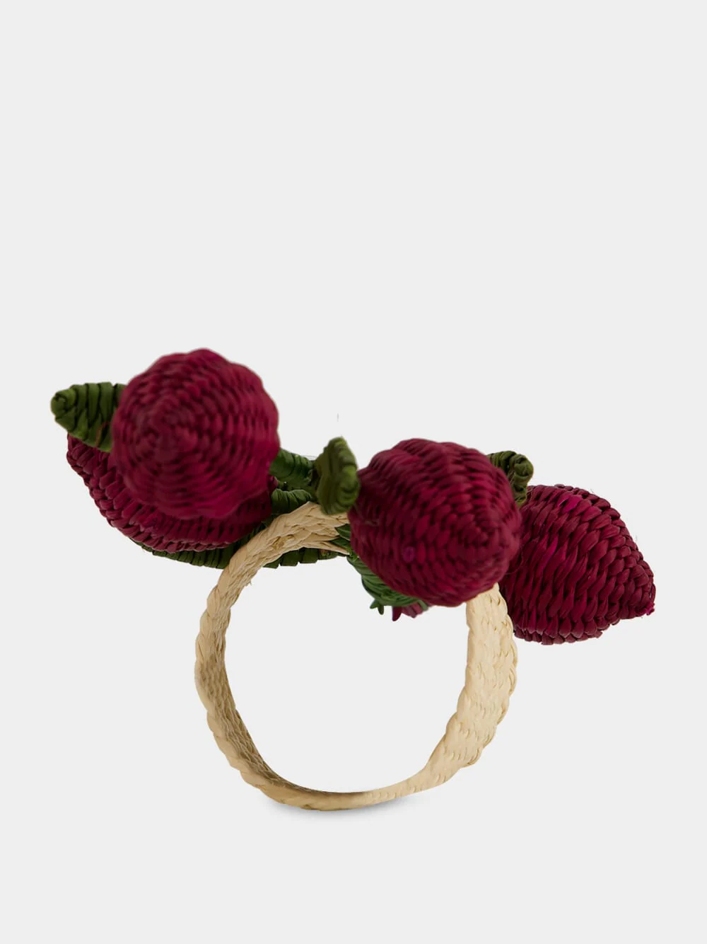 Burgundy and Green Toquilla Palm Olive Branch Napkin Ring - Image 3