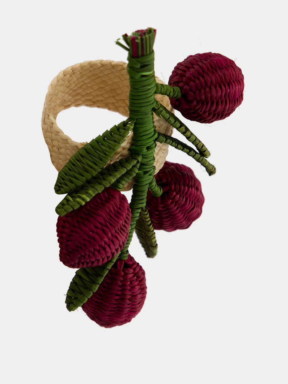 Burgundy and Green Toquilla Palm Olive Branch Napkin Ring - Image 4