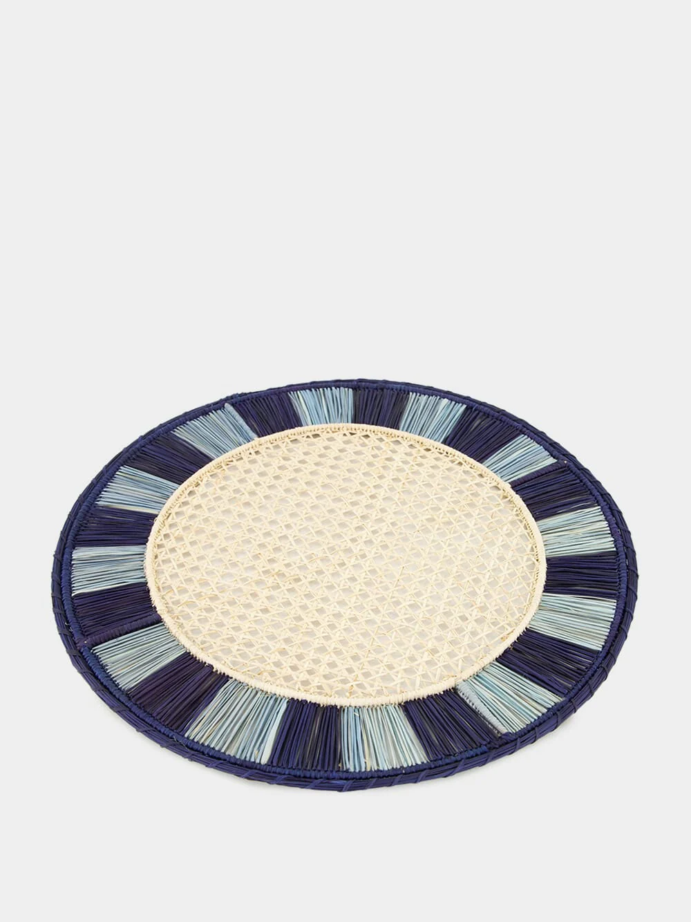 Navy and Sky Blue Round Iraca Palm Twist Placemat - Image 2