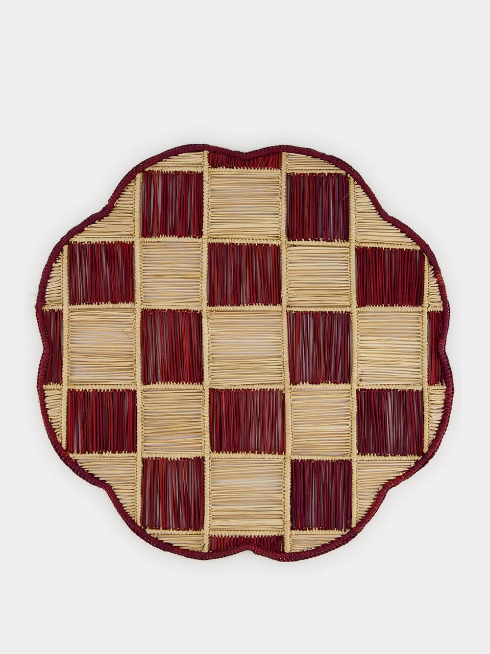 Burgundy Iraca Palm Gingham Cloud Placemat