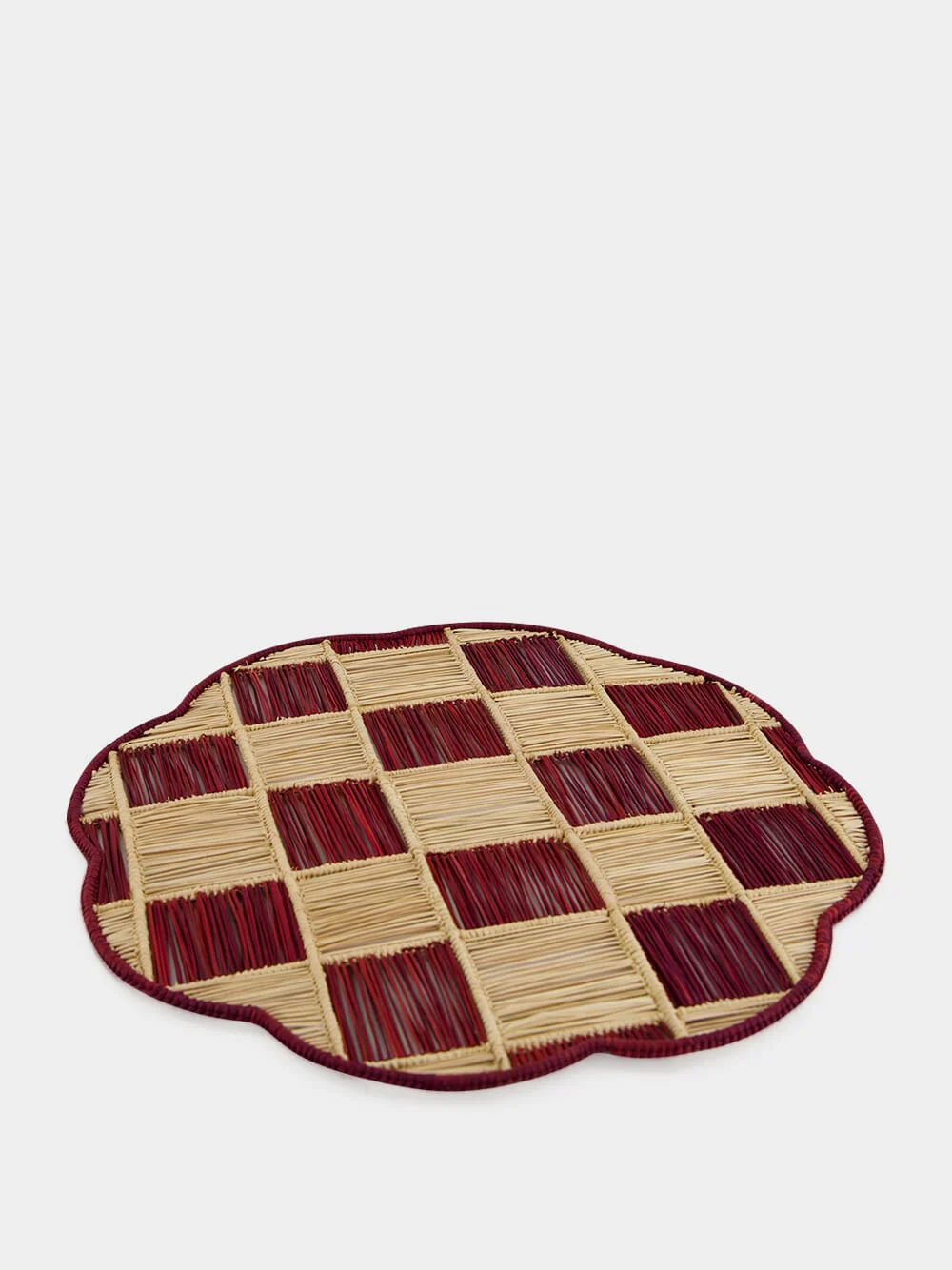Burgundy Iraca Palm Gingham Cloud Placemat - Image 2