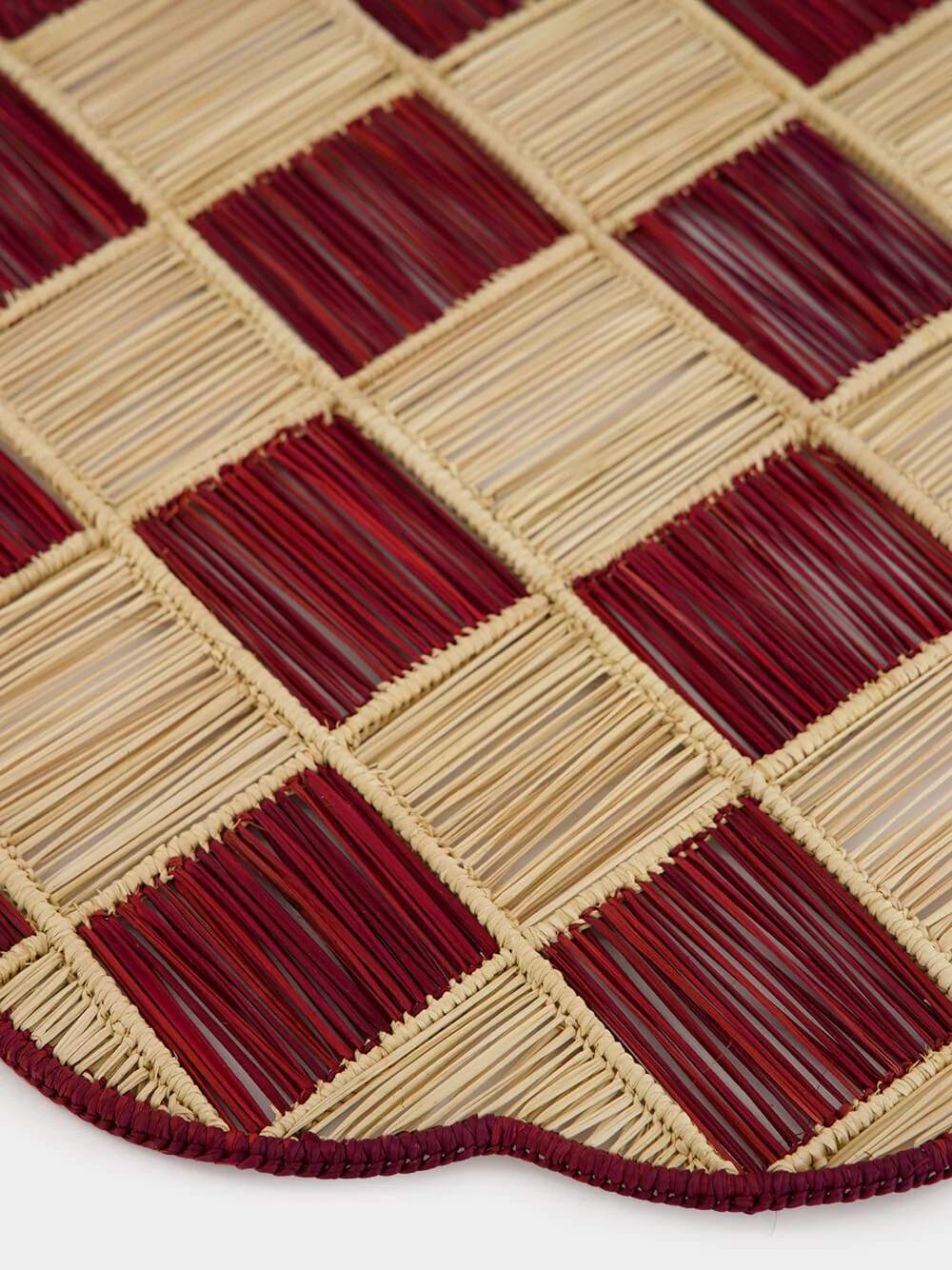 Burgundy Iraca Palm Gingham Cloud Placemat - Image 3