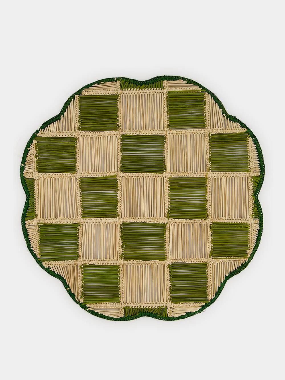 Dark Green and Olive Iraca Palm Gingham Cloud Placemat