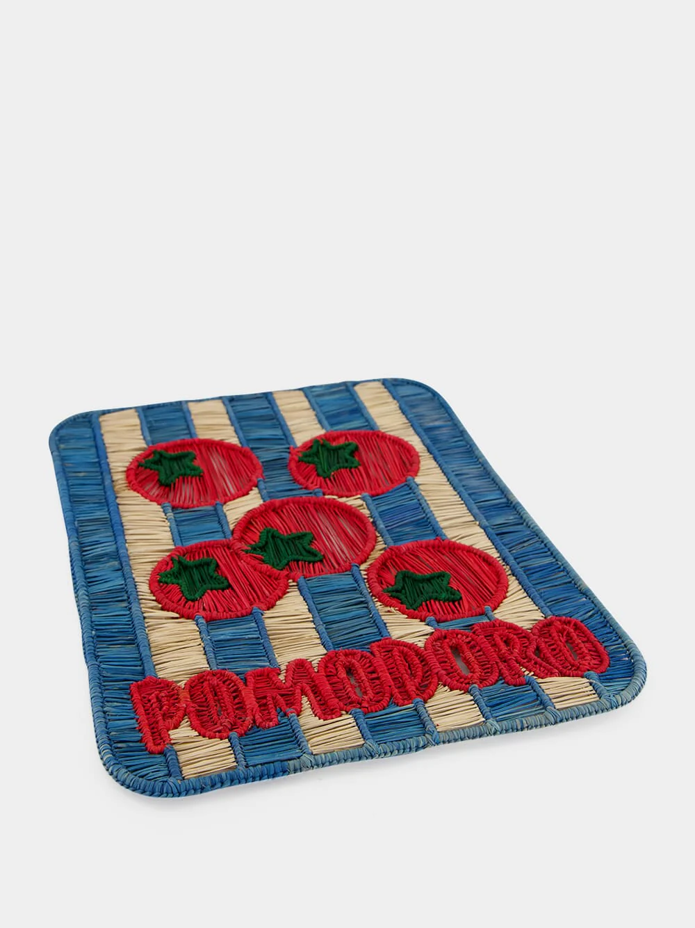 Sky Blue and Red Iraca Palm Pomodoro Placemat - Image 2