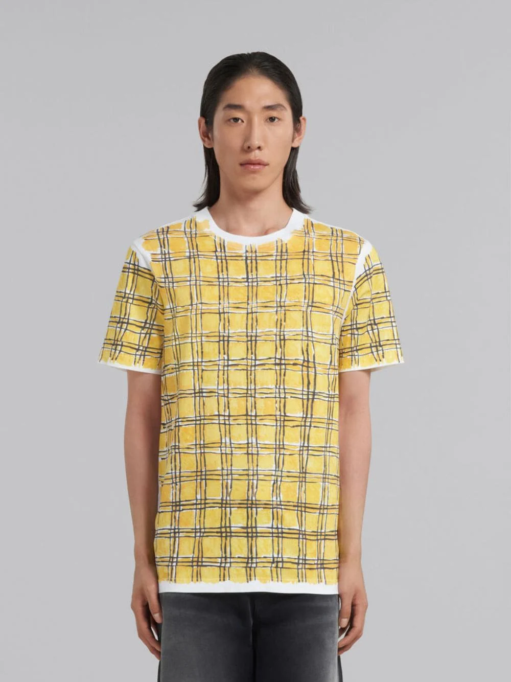 Cotton T-Shirt With Irregular Checked Print - Image 2