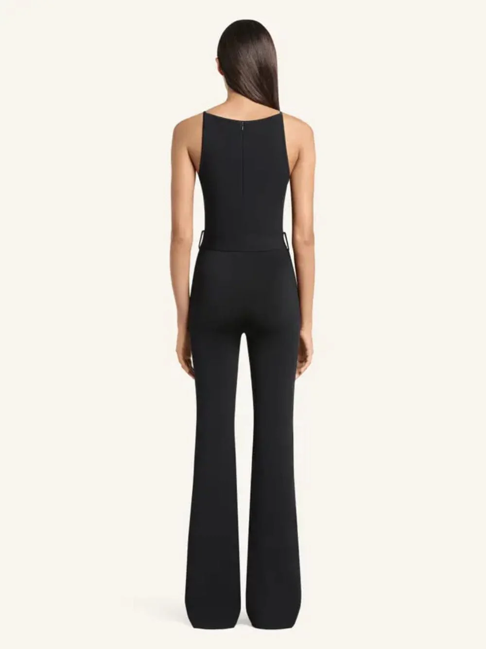 Black Belted Knit Wide-Leg Jumpsuit - Image 3
