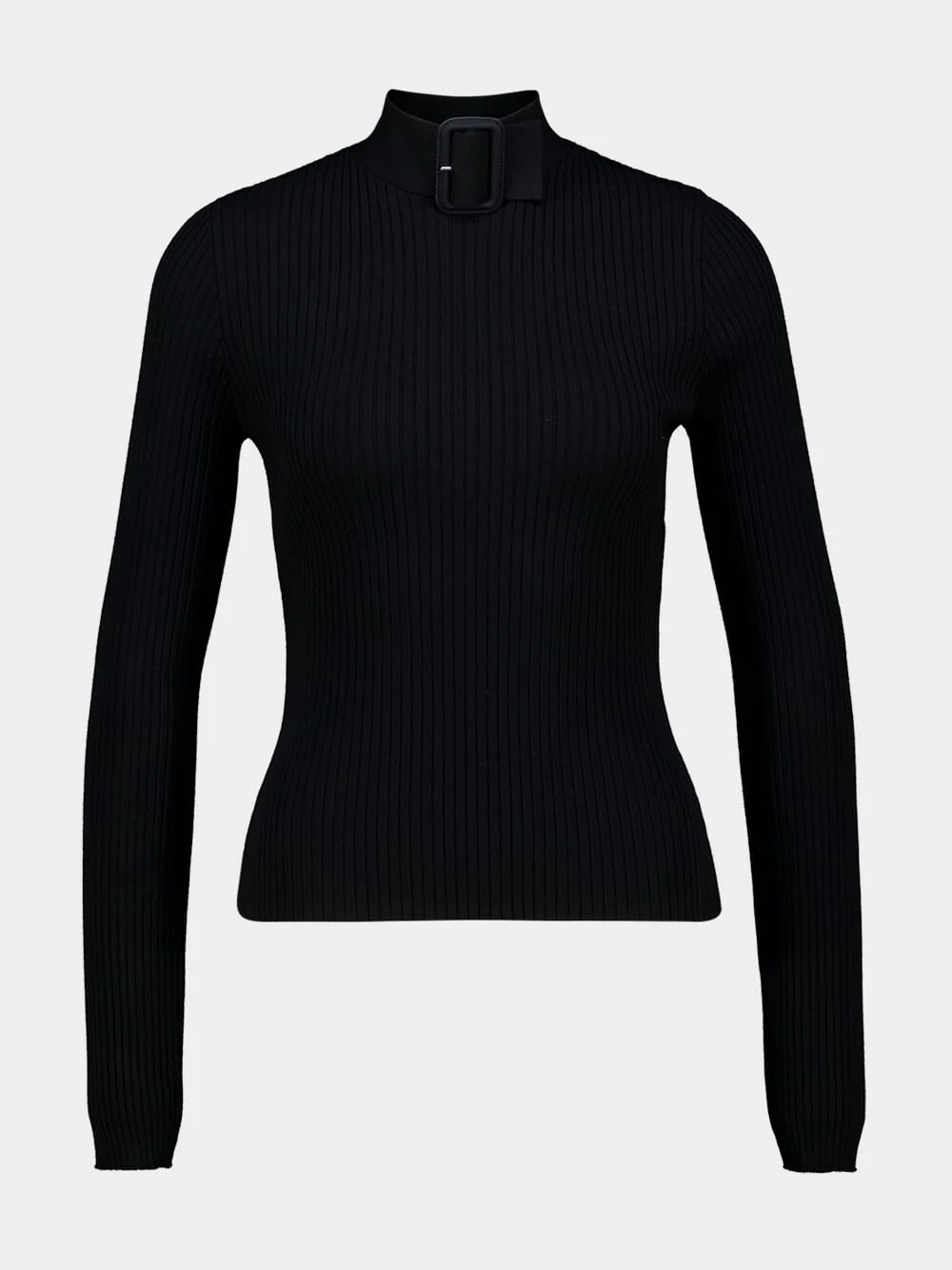Black Buckle Rib-Knit Sweater - Image 2