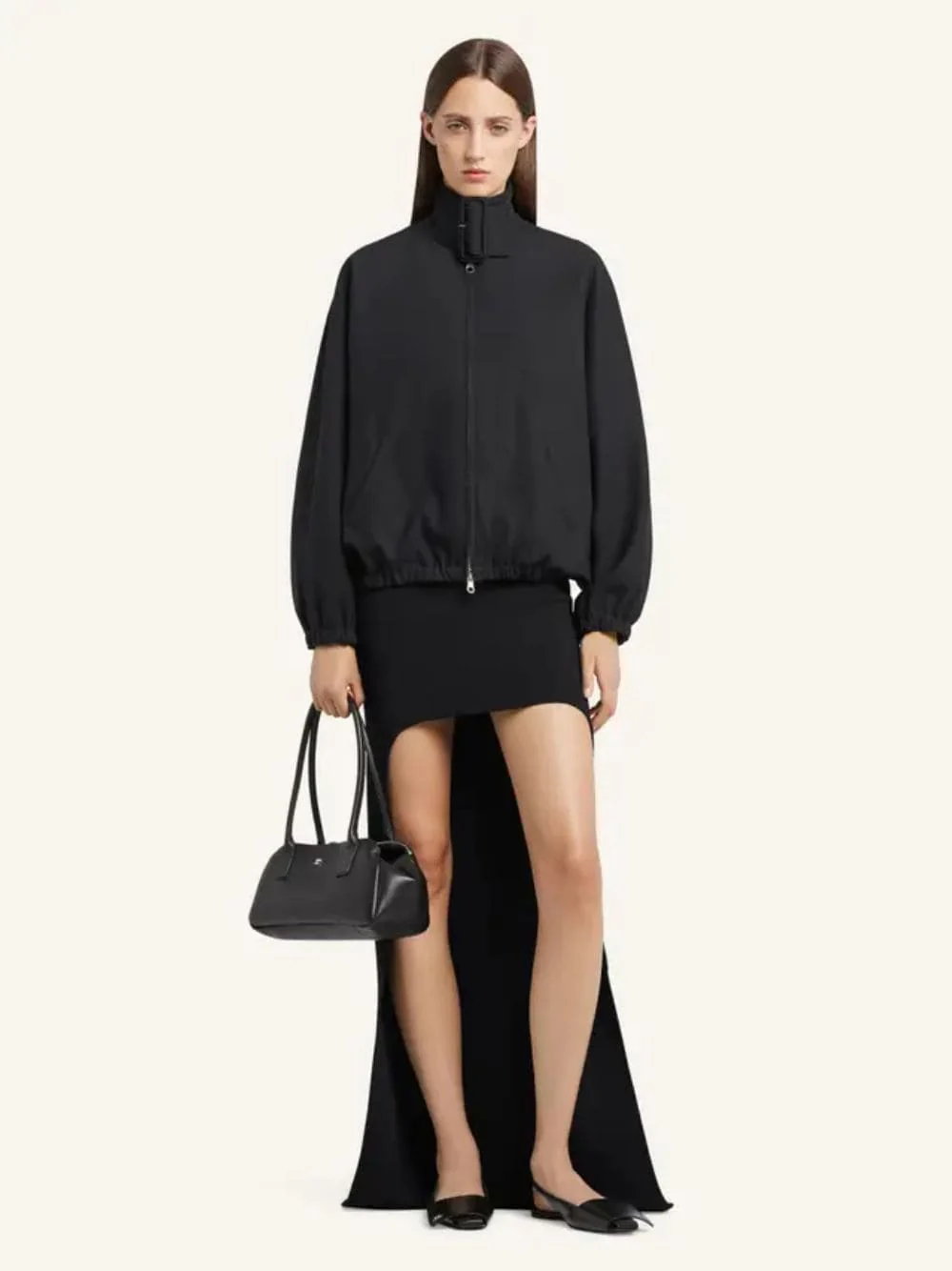 Black Circle-Edged Long Knit Skirt - Image 2