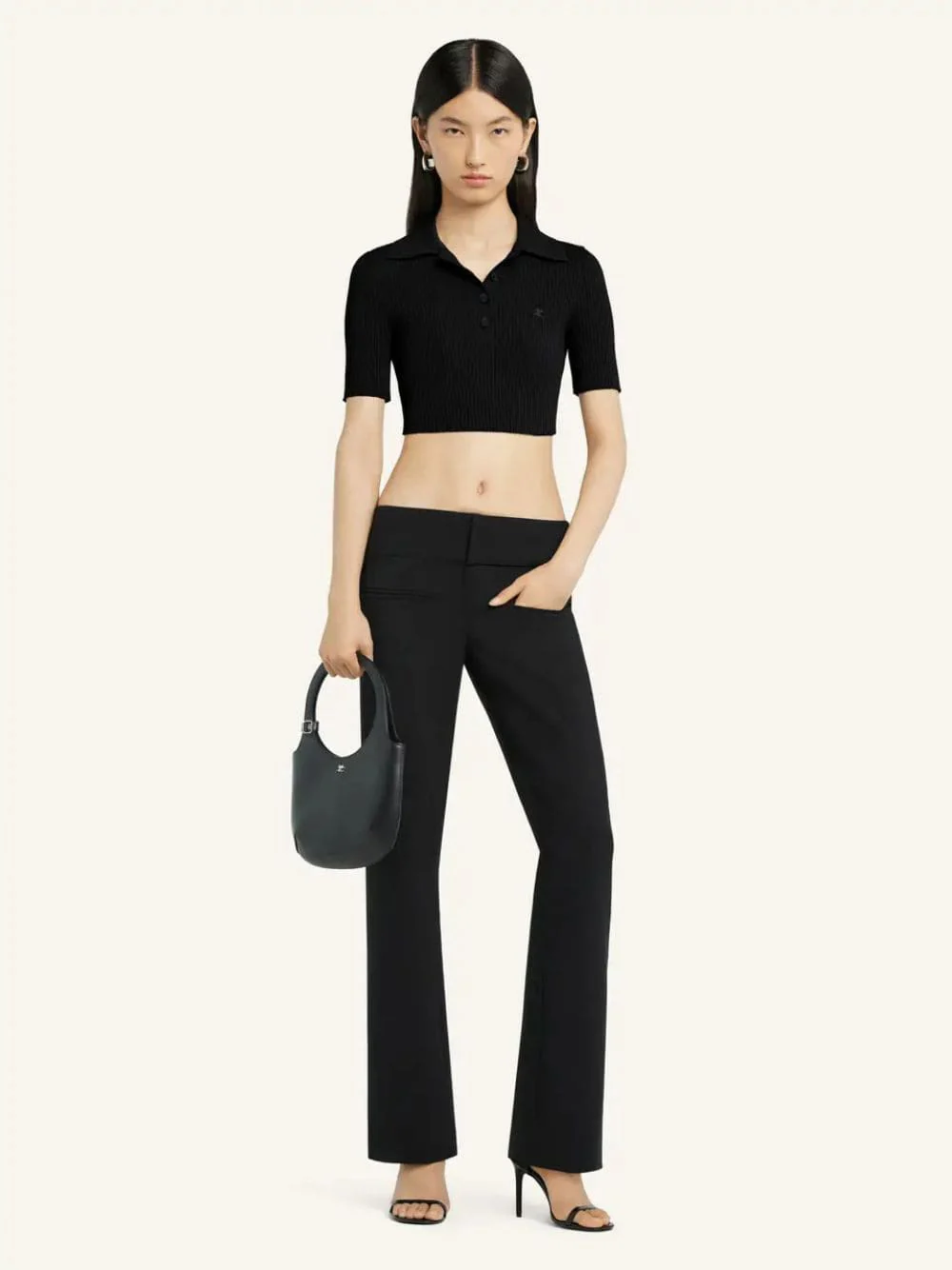 Black Cropped Knit Polo - Image 2