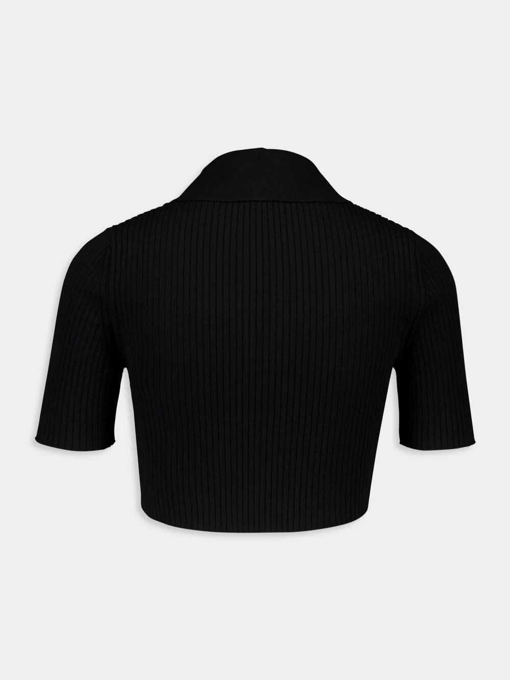 Black Cropped Knit Polo - Image 3