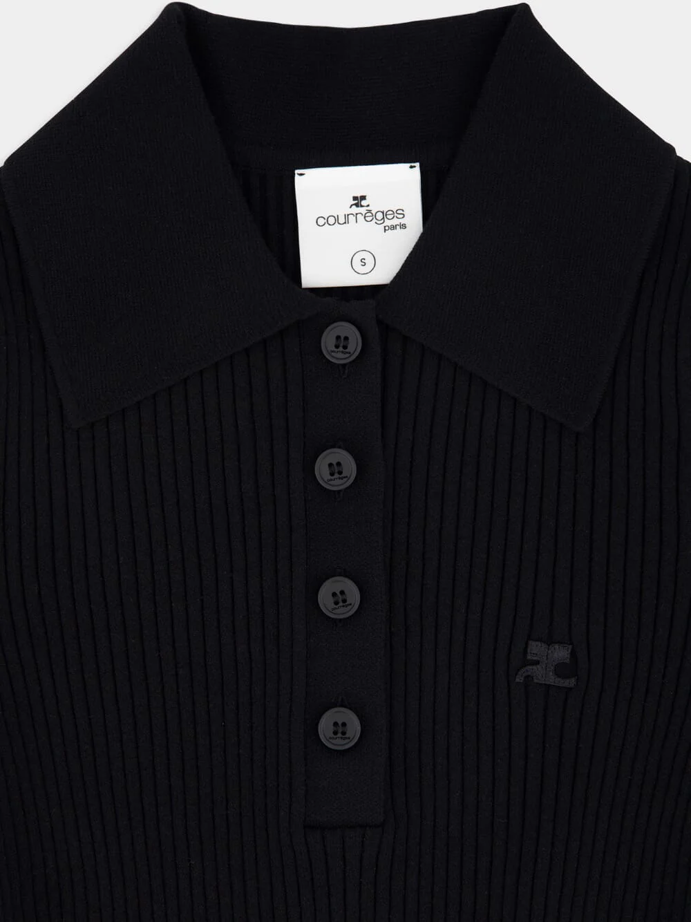 Black Cropped Knit Polo - Image 5