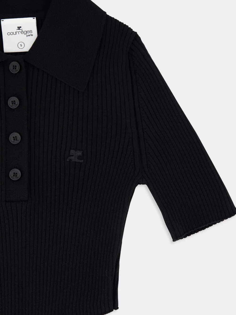 Black Cropped Knit Polo - Image 6