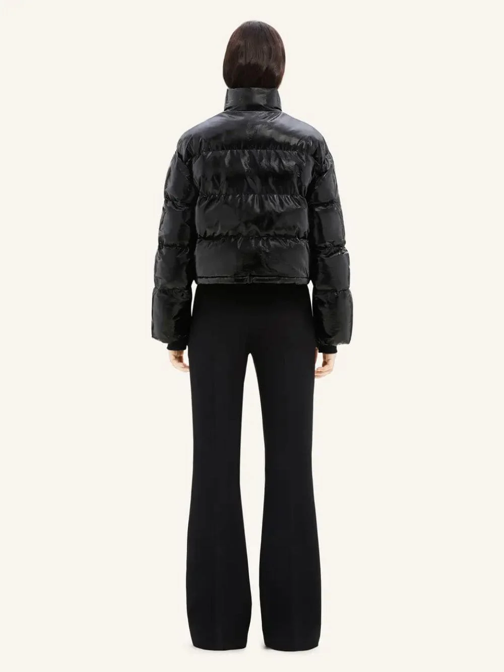 Black Cropped Vinyl Puffer Jacket - Image 3