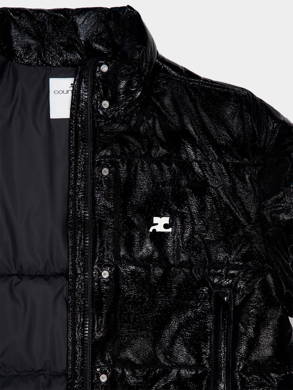 Black Cropped Vinyl Puffer Jacket - Image 5