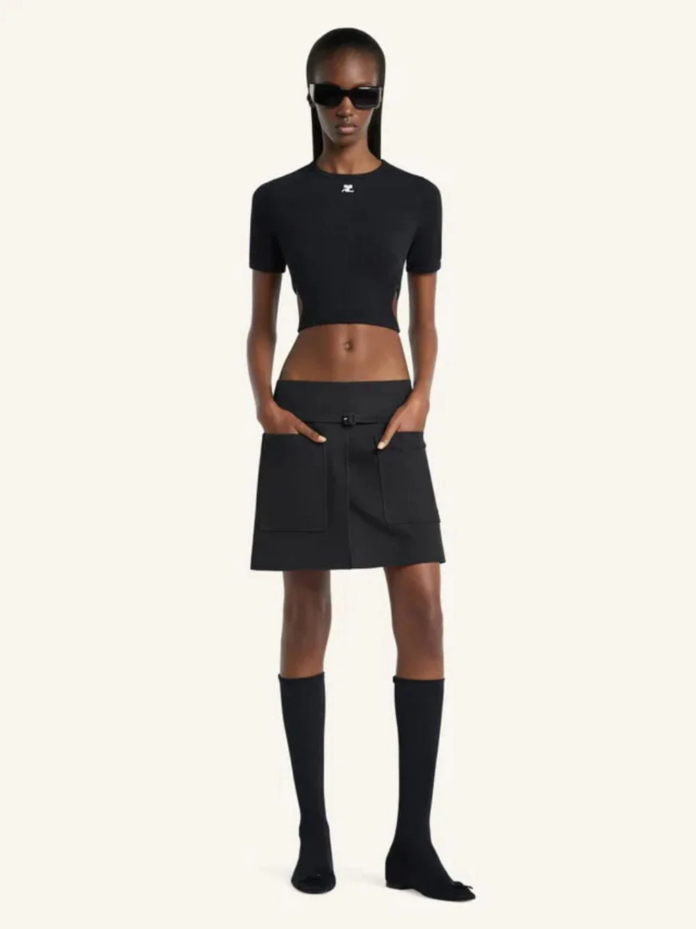 Black Cut-Out Ribbon Cropped T-Shirt