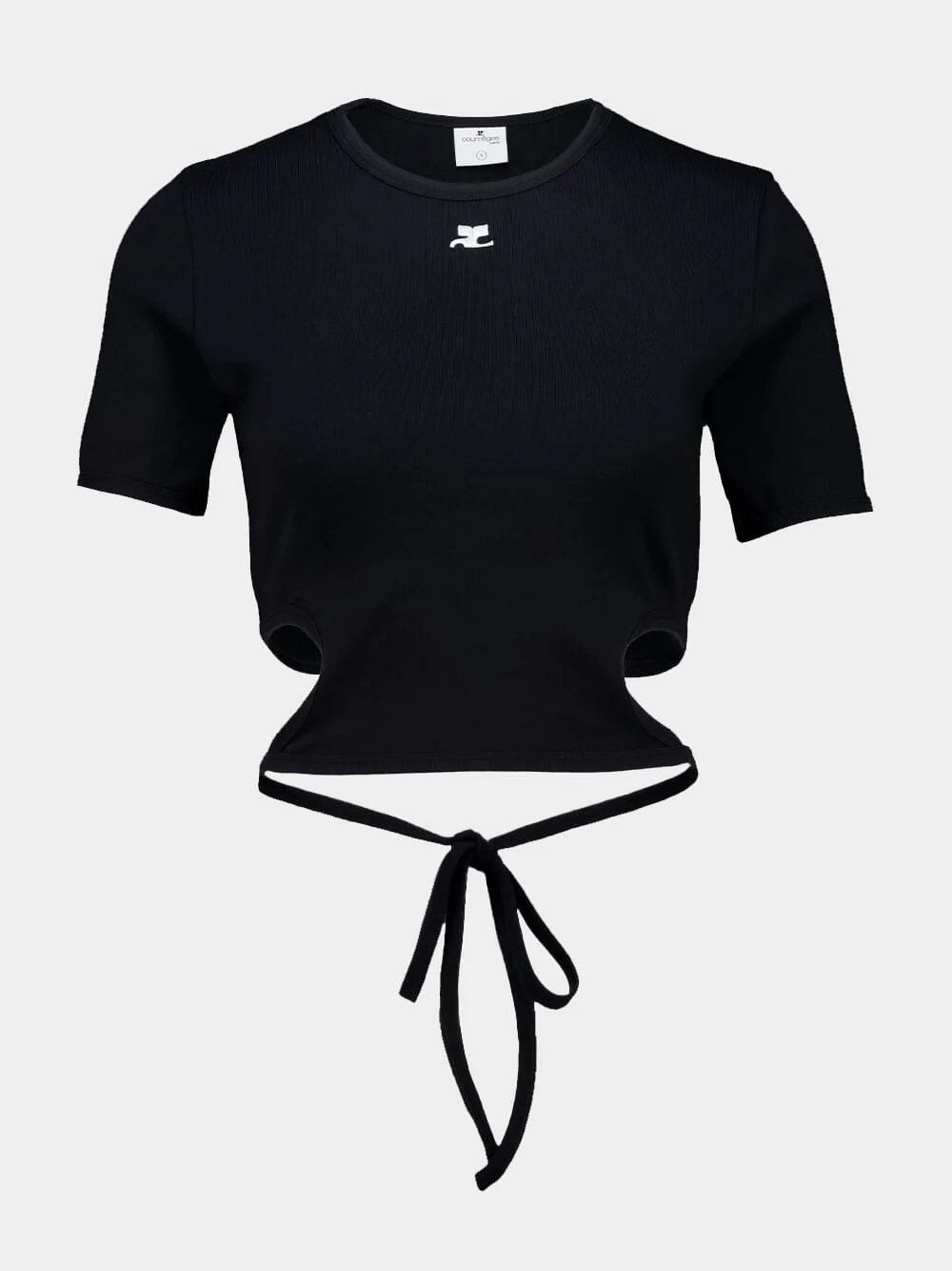 Black Cut-Out Ribbon Cropped T-Shirt - Image 2