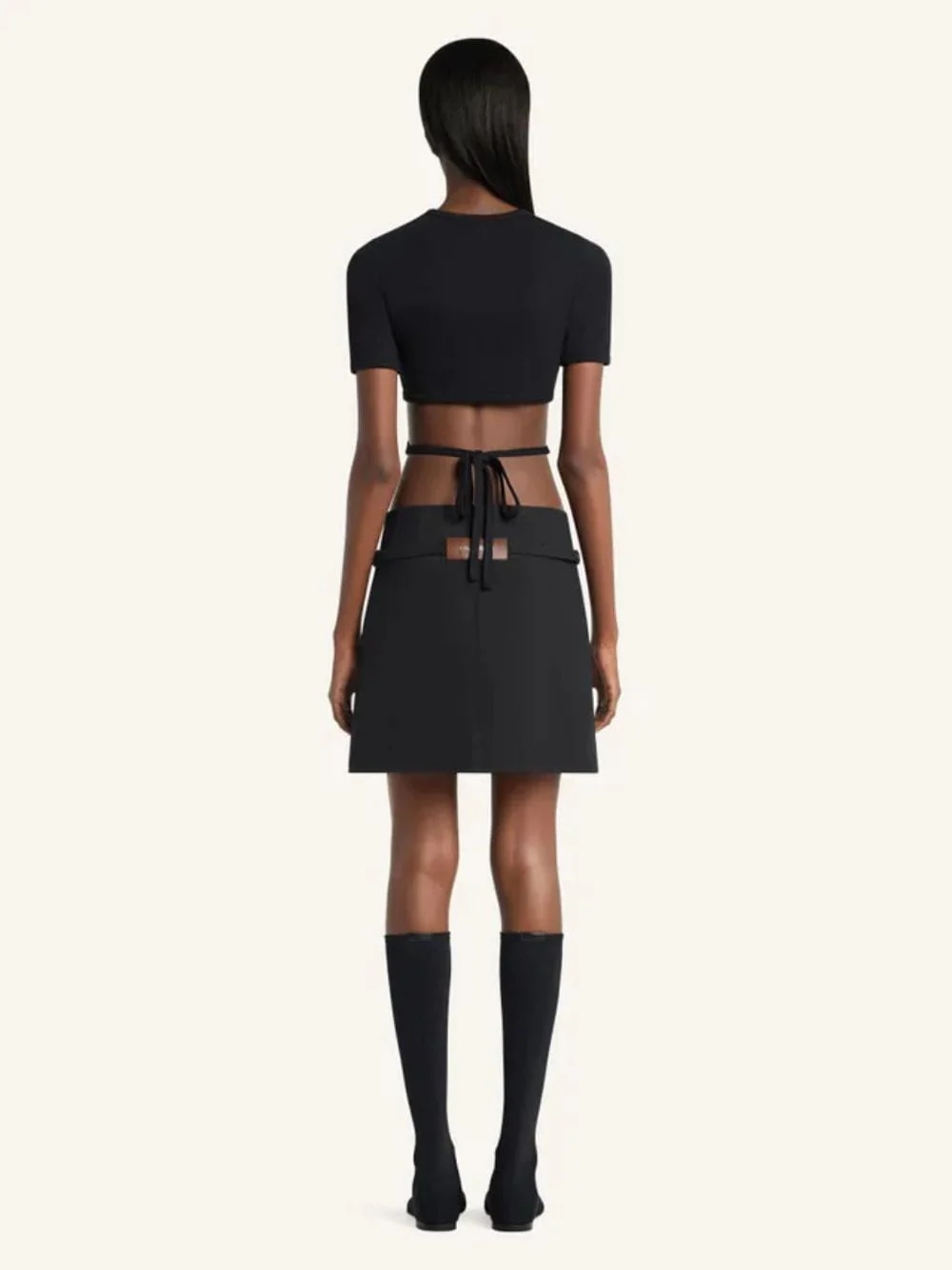 Black Cut-Out Ribbon Cropped T-Shirt - Image 3