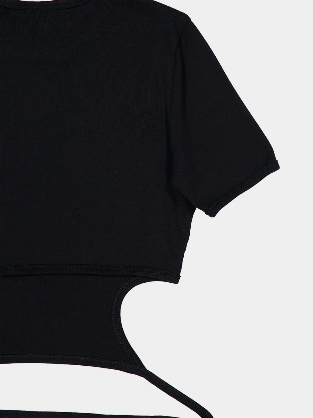 Black Cut-Out Ribbon Cropped T-Shirt - Image 6