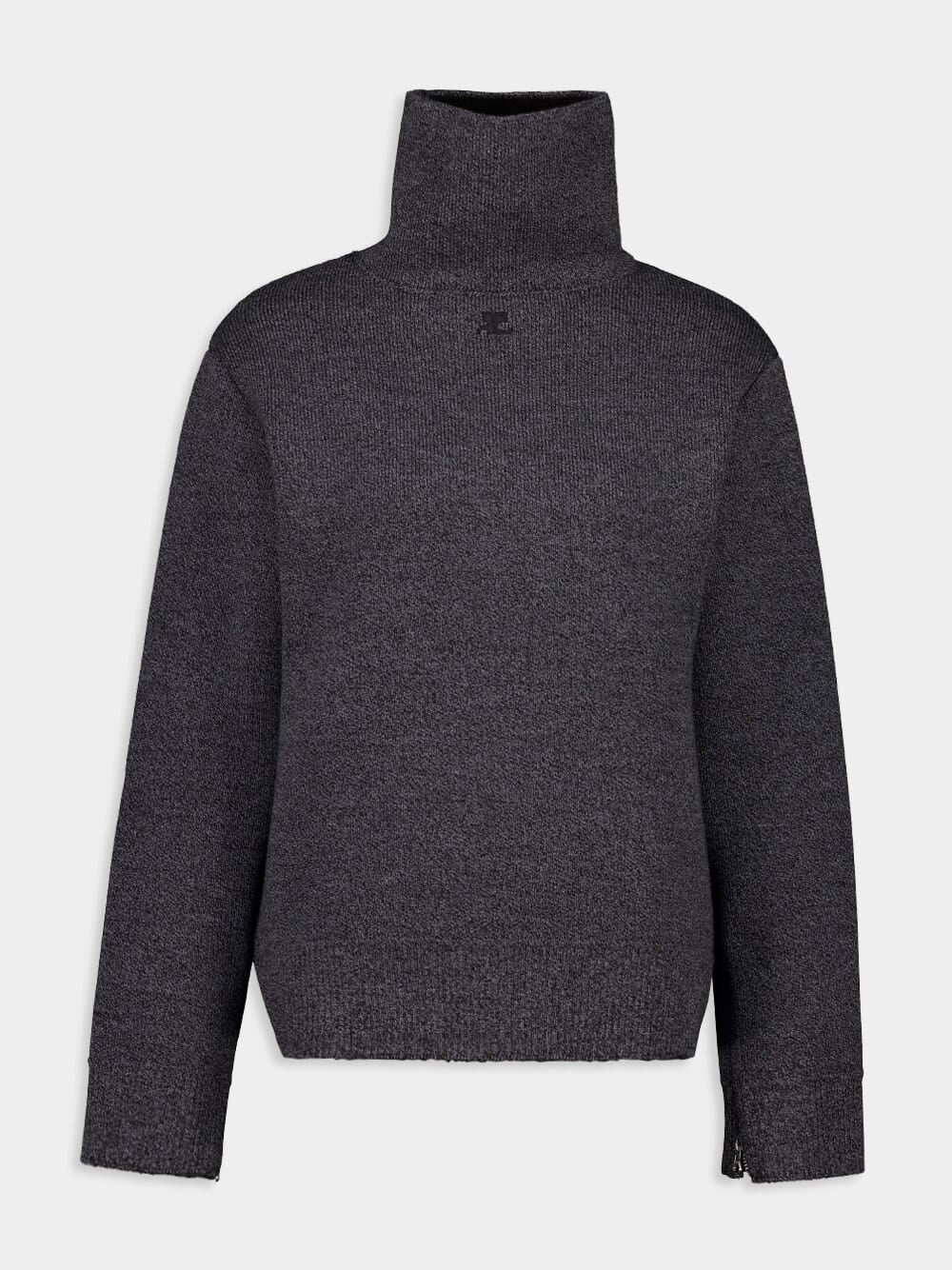 Black Grey Zipped Mockneck Merino Wool Jumper - Image 2