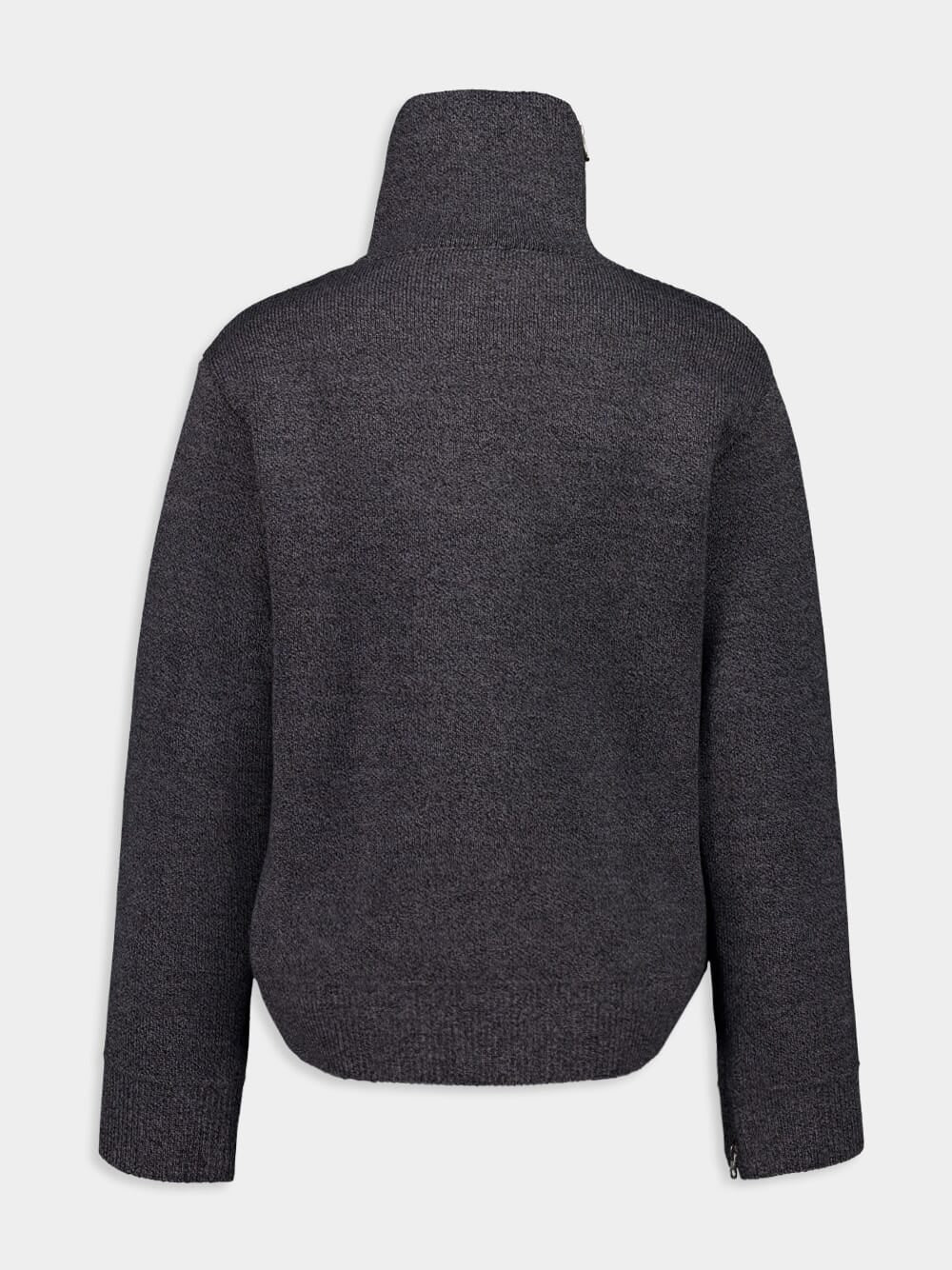 Black Grey Zipped Mockneck Merino Wool Jumper - Image 4