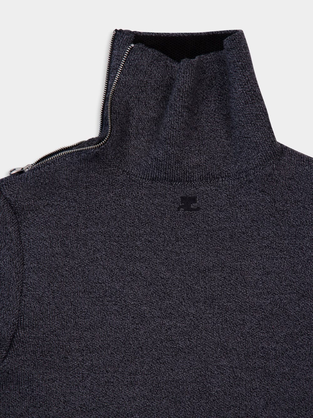 Black Grey Zipped Mockneck Merino Wool Jumper - Image 5