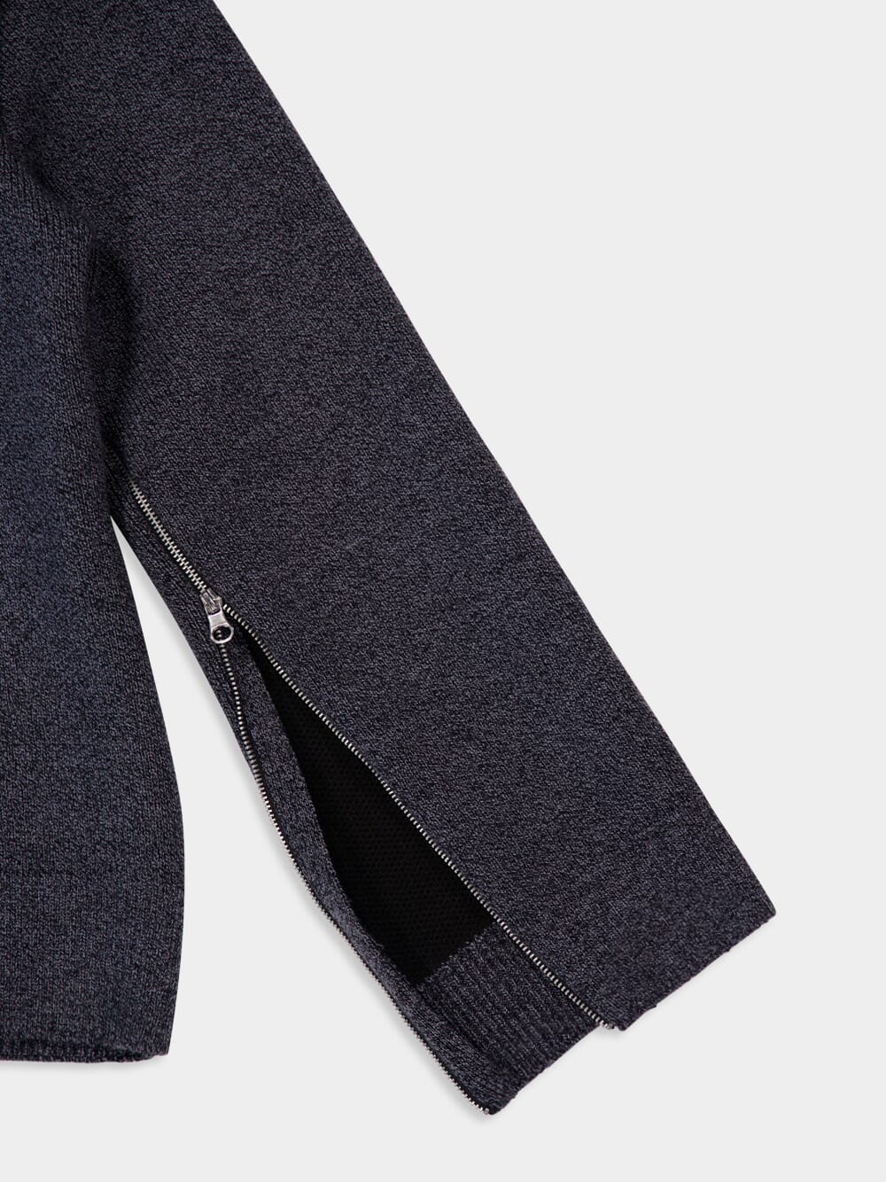 Black Grey Zipped Mockneck Merino Wool Jumper - Image 6