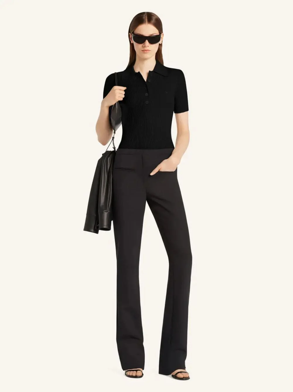 Black Iconic Rib Knit Polo Shirt