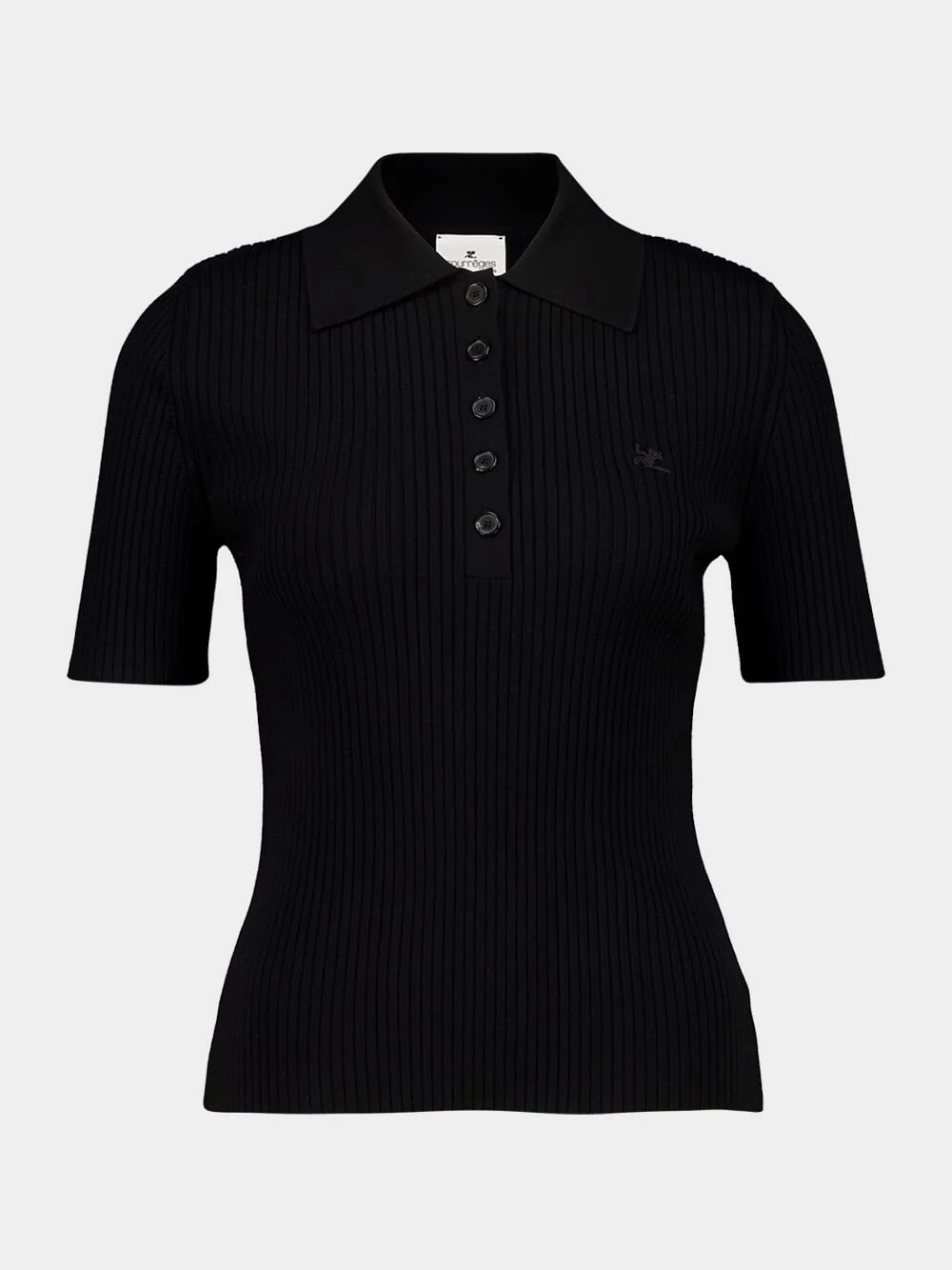 Black Iconic Rib Knit Polo Shirt - Image 2