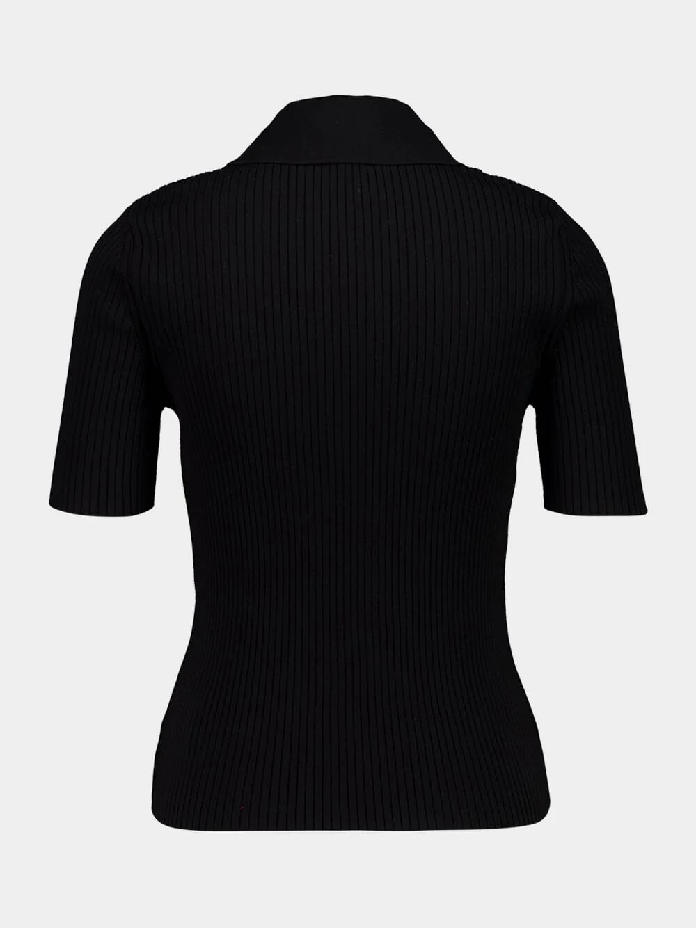 Black Iconic Rib Knit Polo Shirt - Image 4