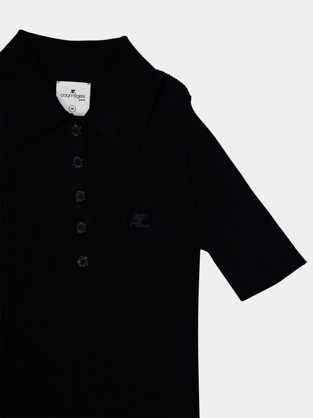 Black Iconic Rib Knit Polo Shirt - Image 5