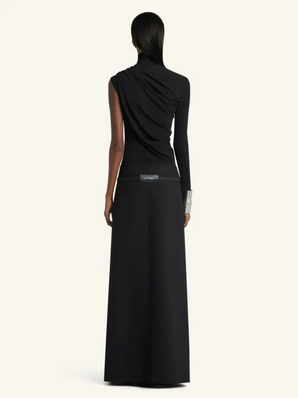 Black Long Wool Skirt with Belt - Image 3