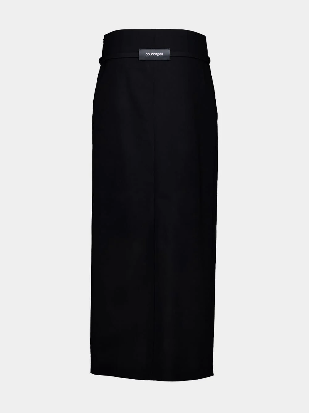 Black Long Wool Skirt with Belt - Image 4
