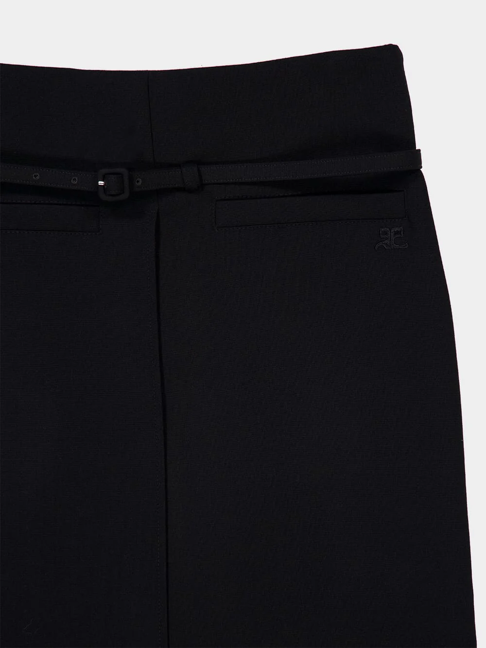 Black Long Wool Skirt with Belt - Image 5