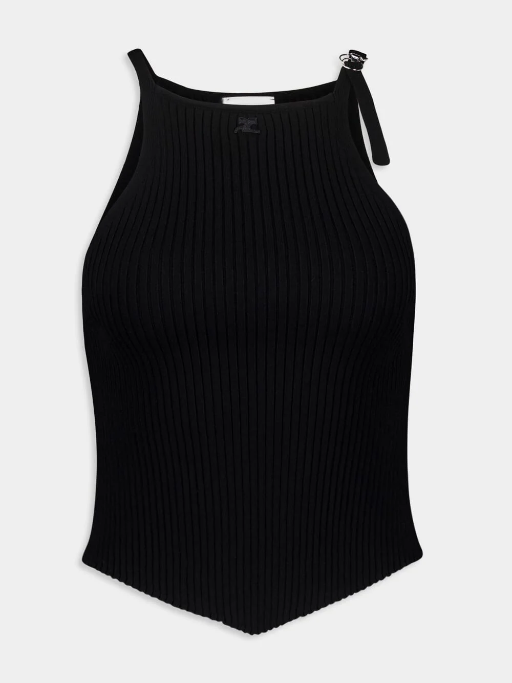 Black Pointy Buckle Rib Knit Top - Image 2