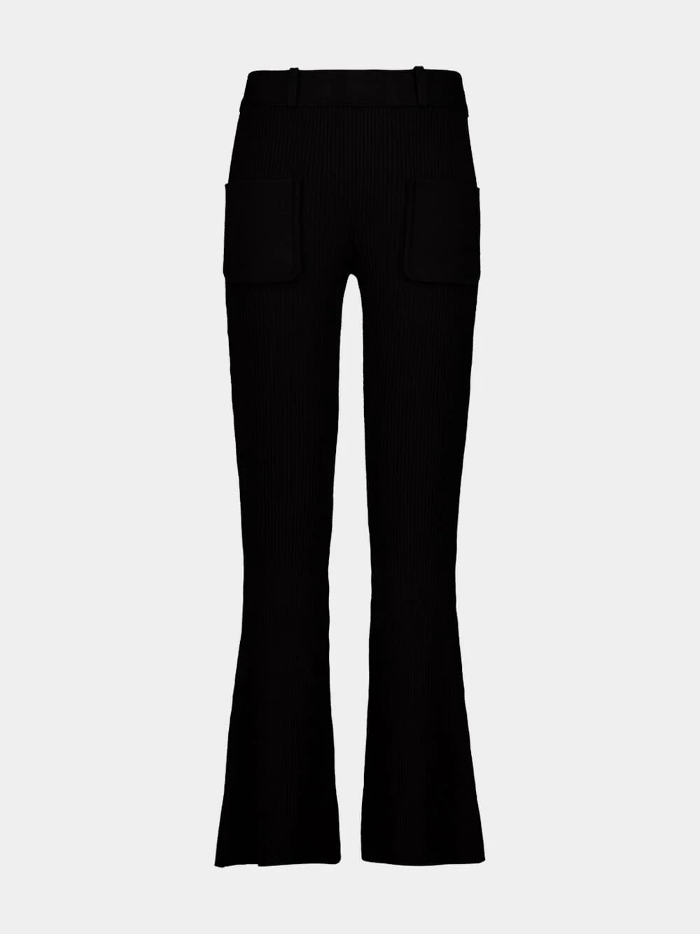 Black Ribbed Knit Flared Trousers