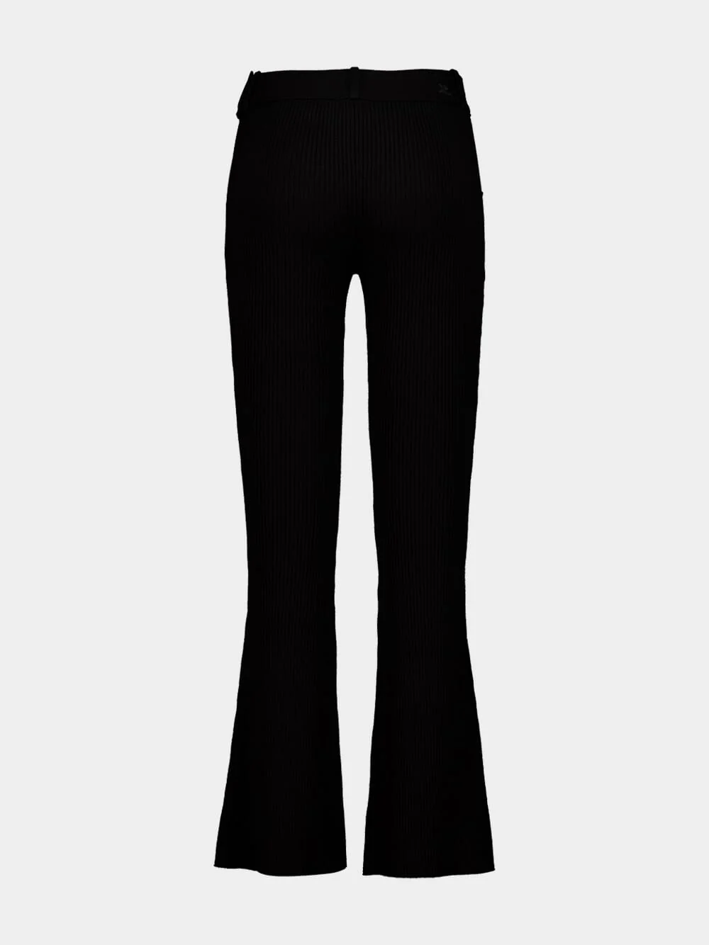 Black Ribbed Knit Flared Trousers - Image 2