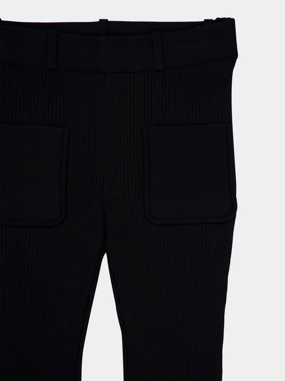 Black Ribbed Knit Flared Trousers - Image 3