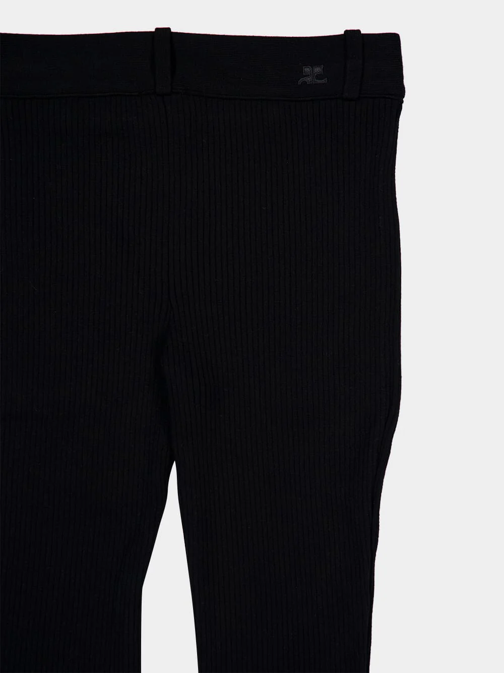 Black Ribbed Knit Flared Trousers - Image 4