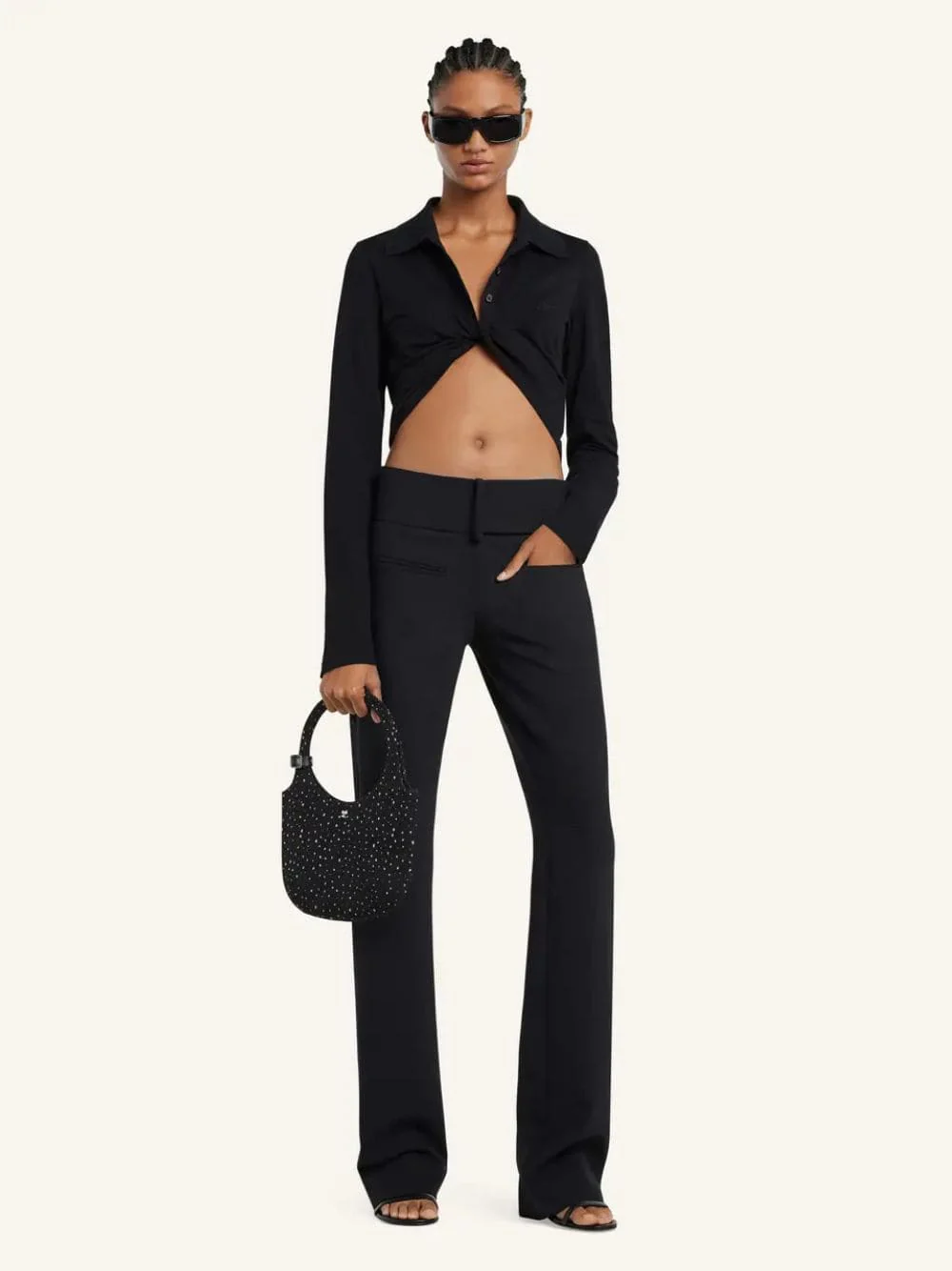 Black Twist Piqué Cropped Polo - Image 2