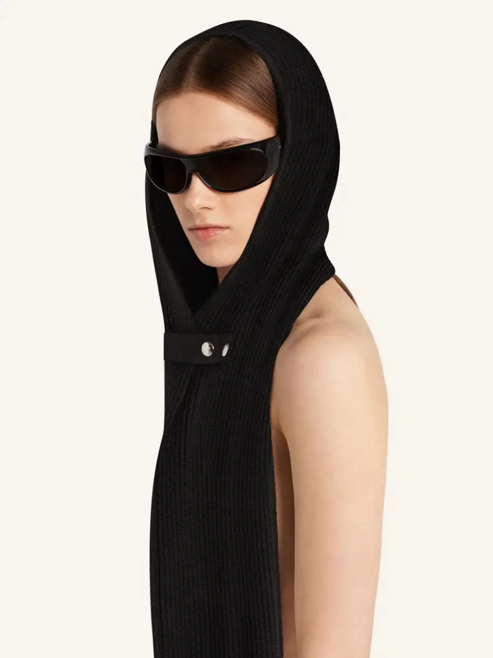 Black Zipped Wool Hooded Scarf