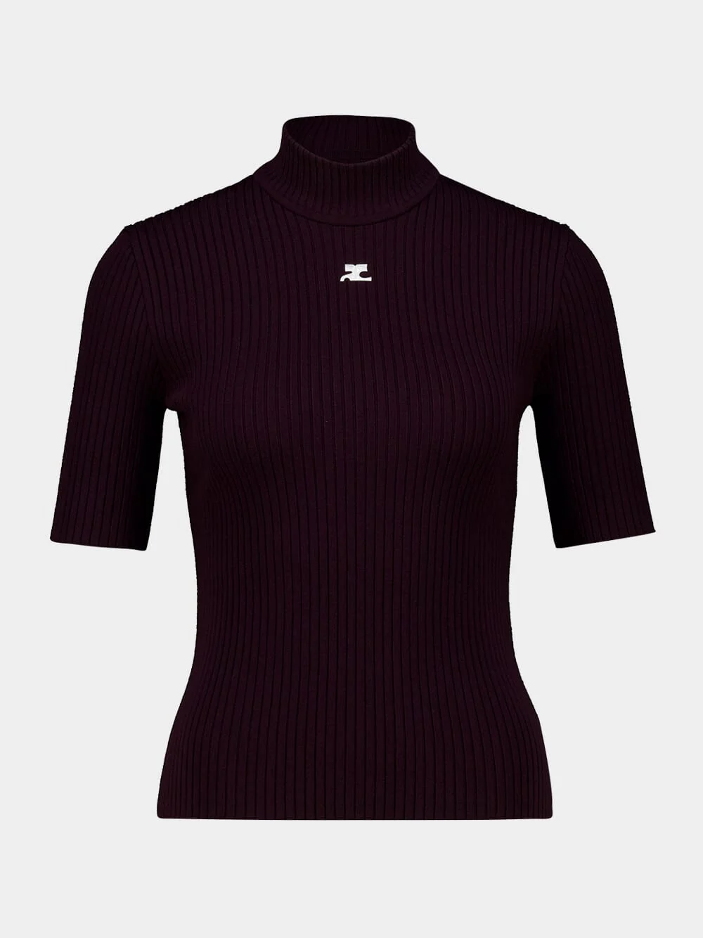 Burgundy Rib Knit Short Sleeve Sweater