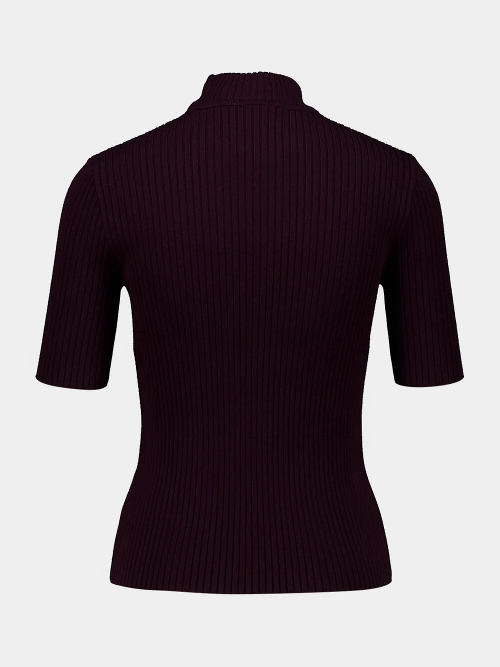 Burgundy Rib Knit Short Sleeve Sweater - Image 3